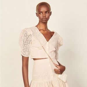 Sandro Linda Cropped Broderie Anglaise Shirt size 1